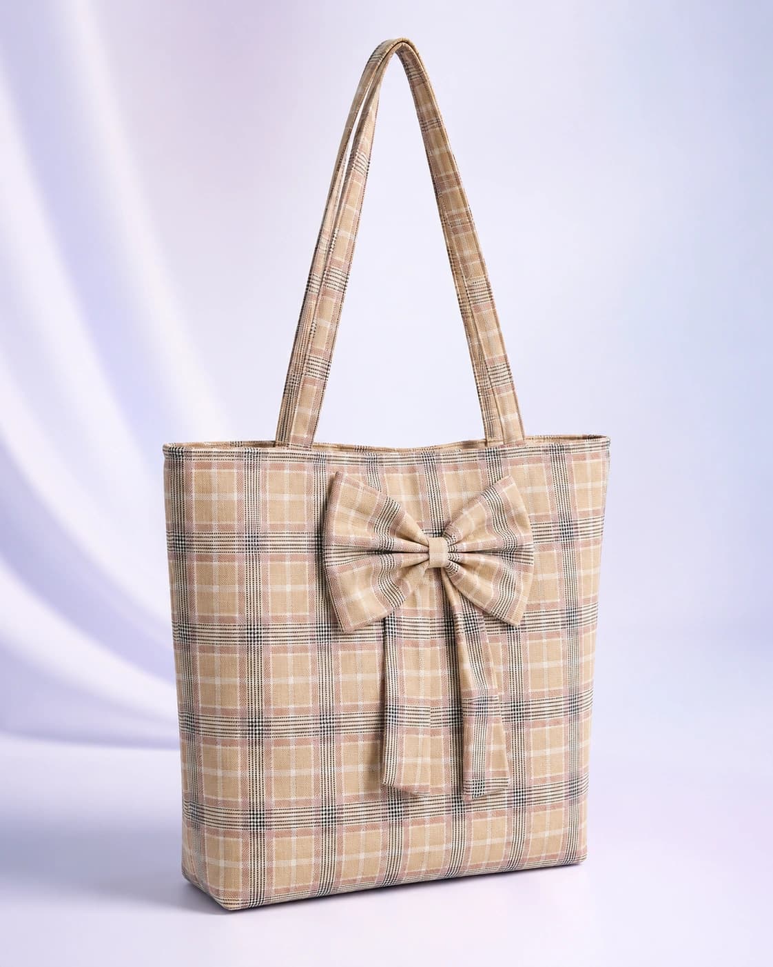 Beige Plaid Bow Women’s Tote Bag