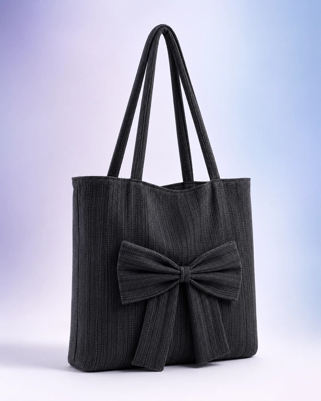 Black Textured Bow Women’s Tote Bag
