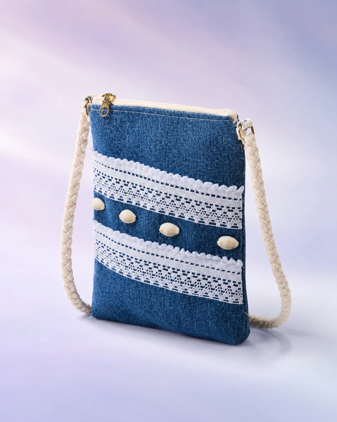 Blue Mobile Pouch Crossbody Bag with Rope Strap