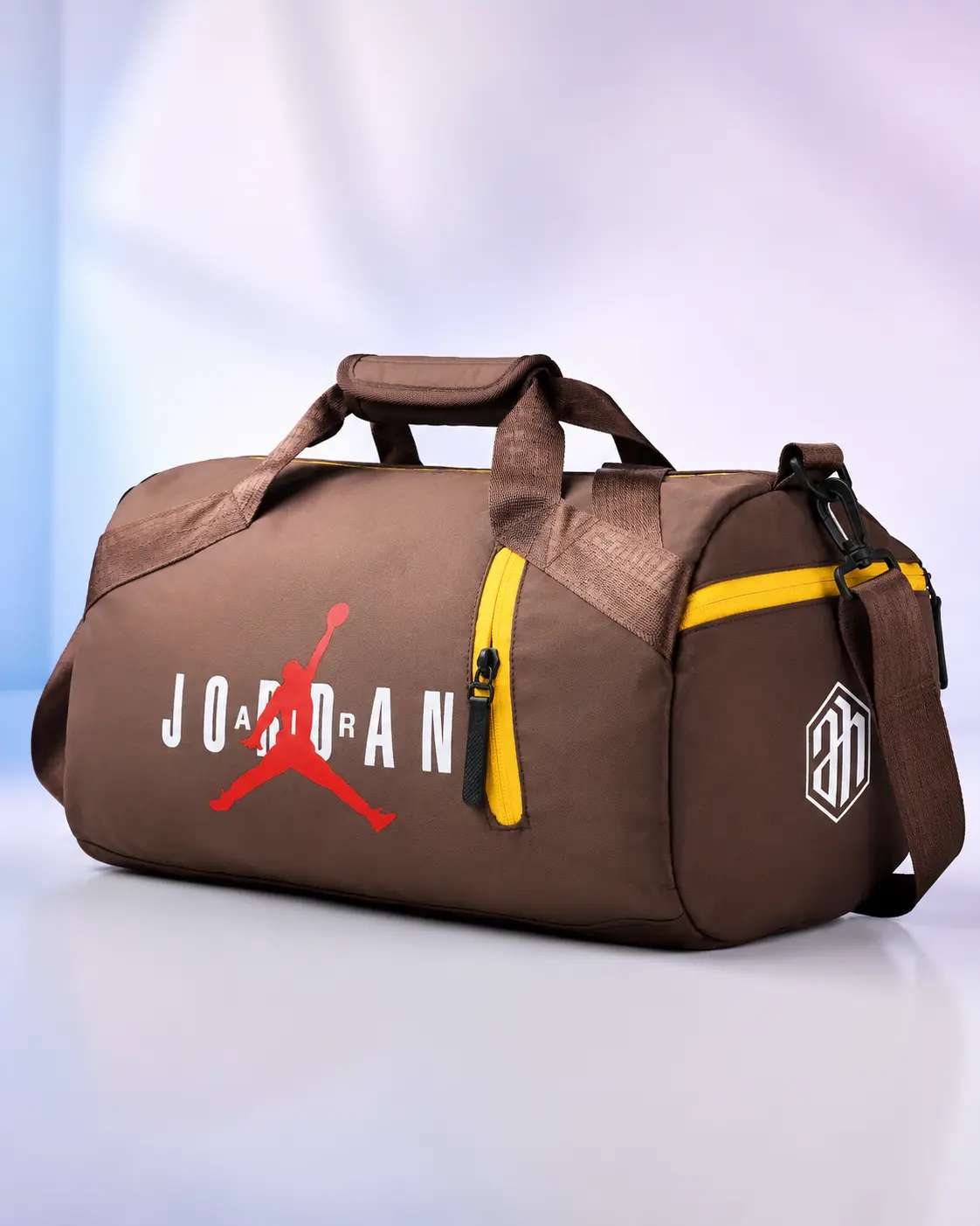 Coffee Brown Sports Gym Bag with Yellow Trim