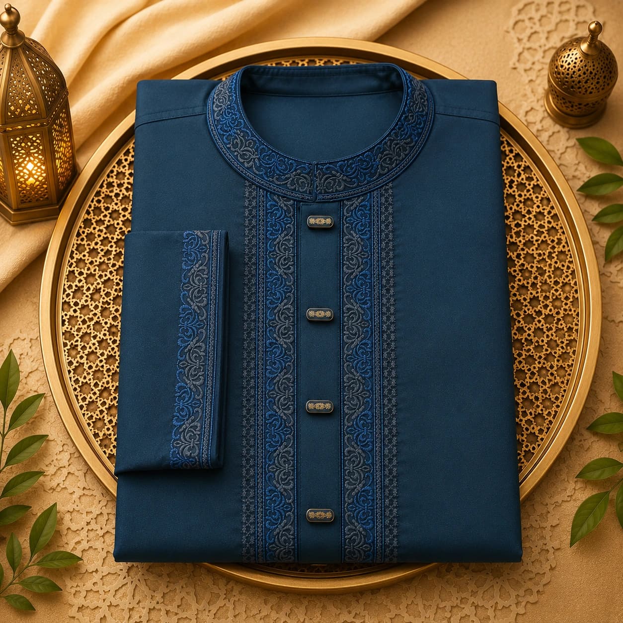 Deep Teal Contrast Decorative Panjabi