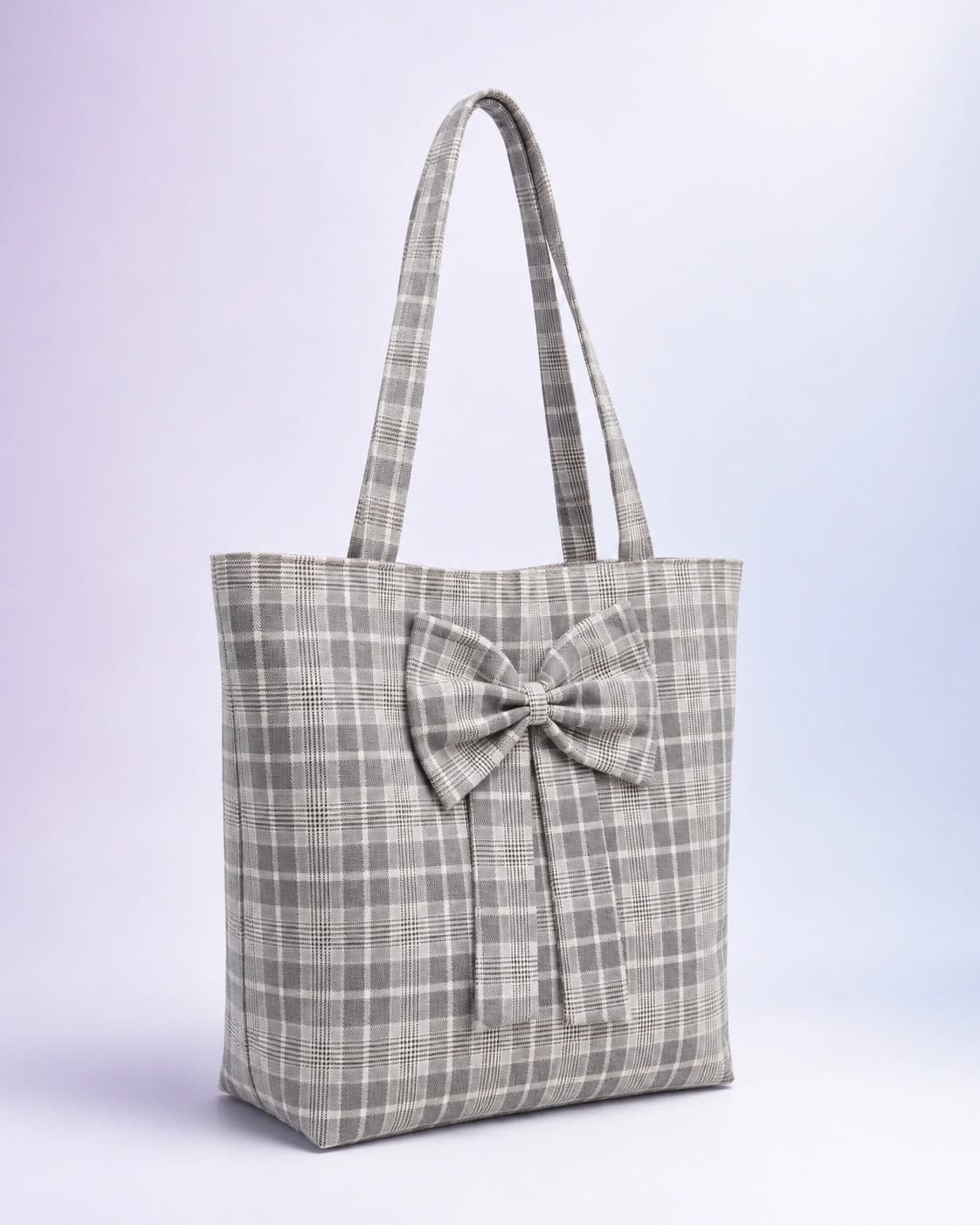 Grey and White Plaid Bow Women’s Tote Bag