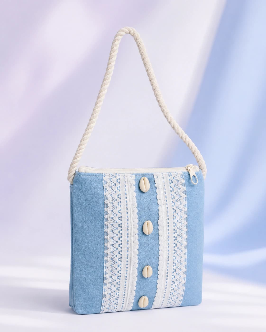 Light Blue Woven-Look Crossbody Bag with Button Detail