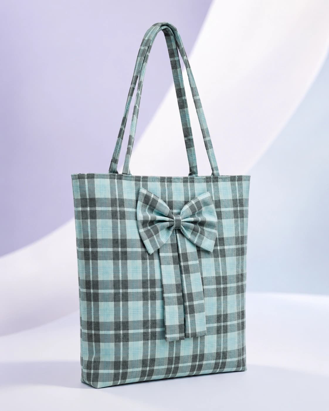 Light Teal Plaid Bow Women’s Tote Bag