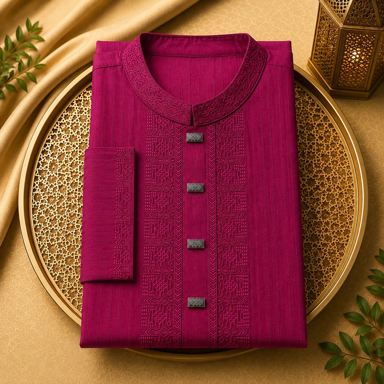 Magenta Tonal Decorative Panjabi