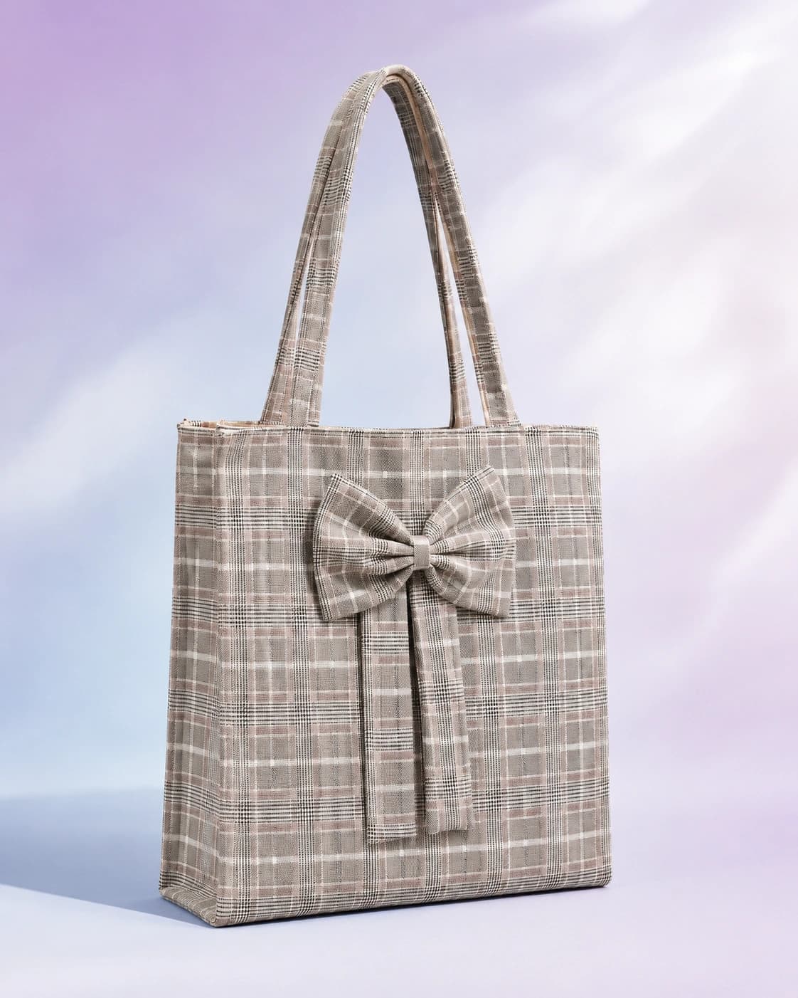 Off-White Plaid Bow Women’s Tote Bag