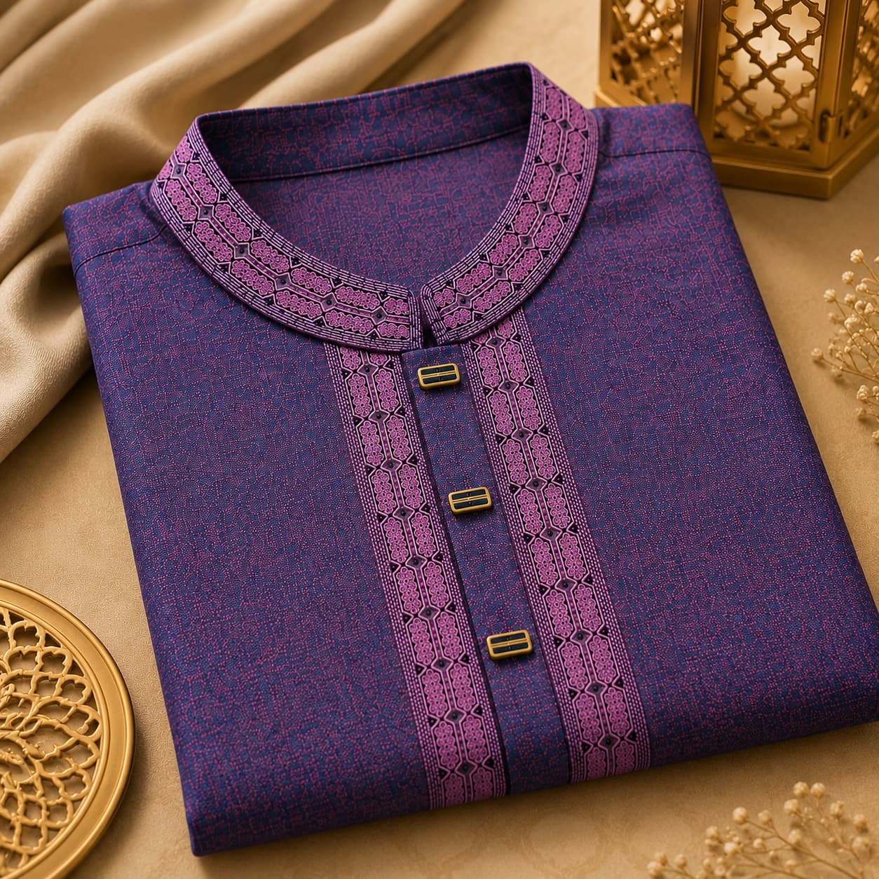 Purple Textured Geometric Detail Panjabi